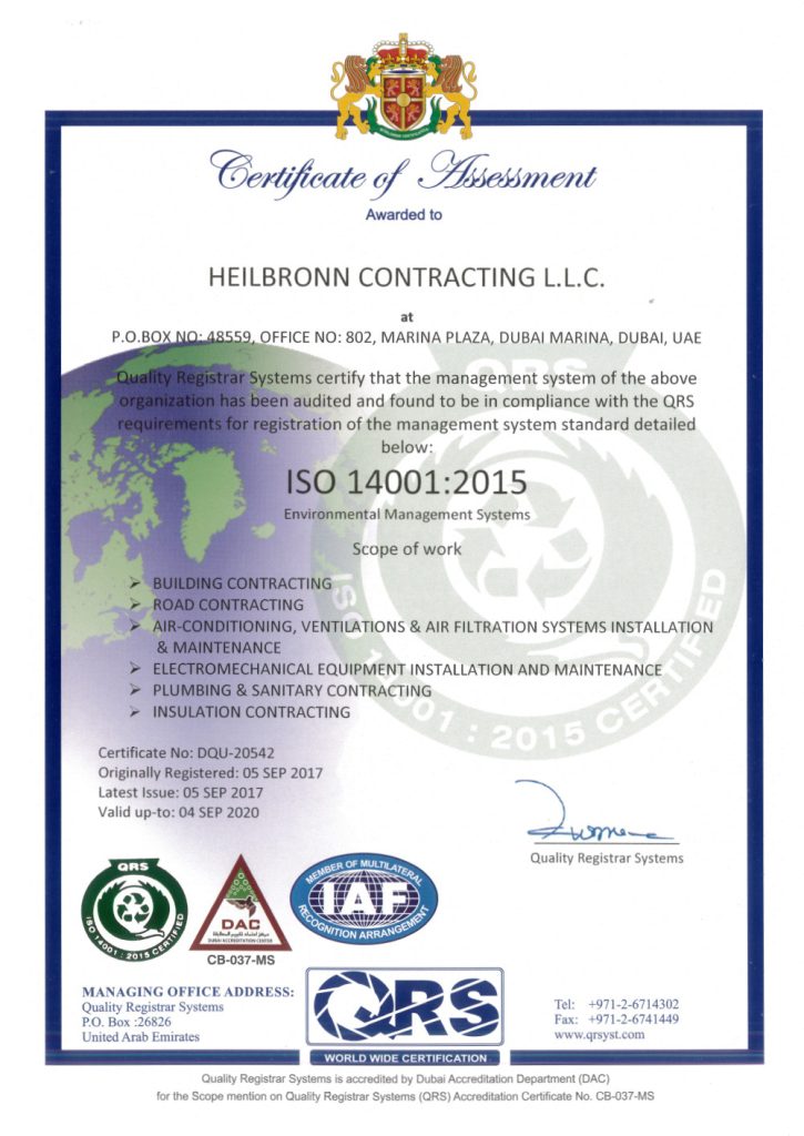 Certificate ISO 14001-2015